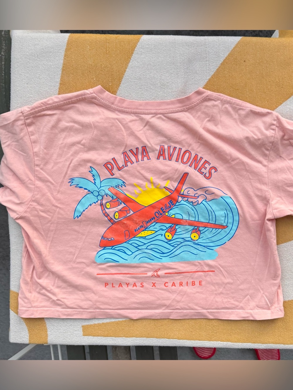 Oleaje Puerto Rico Pink Cotton Graphic Tee Playa Aviones Women’s XS